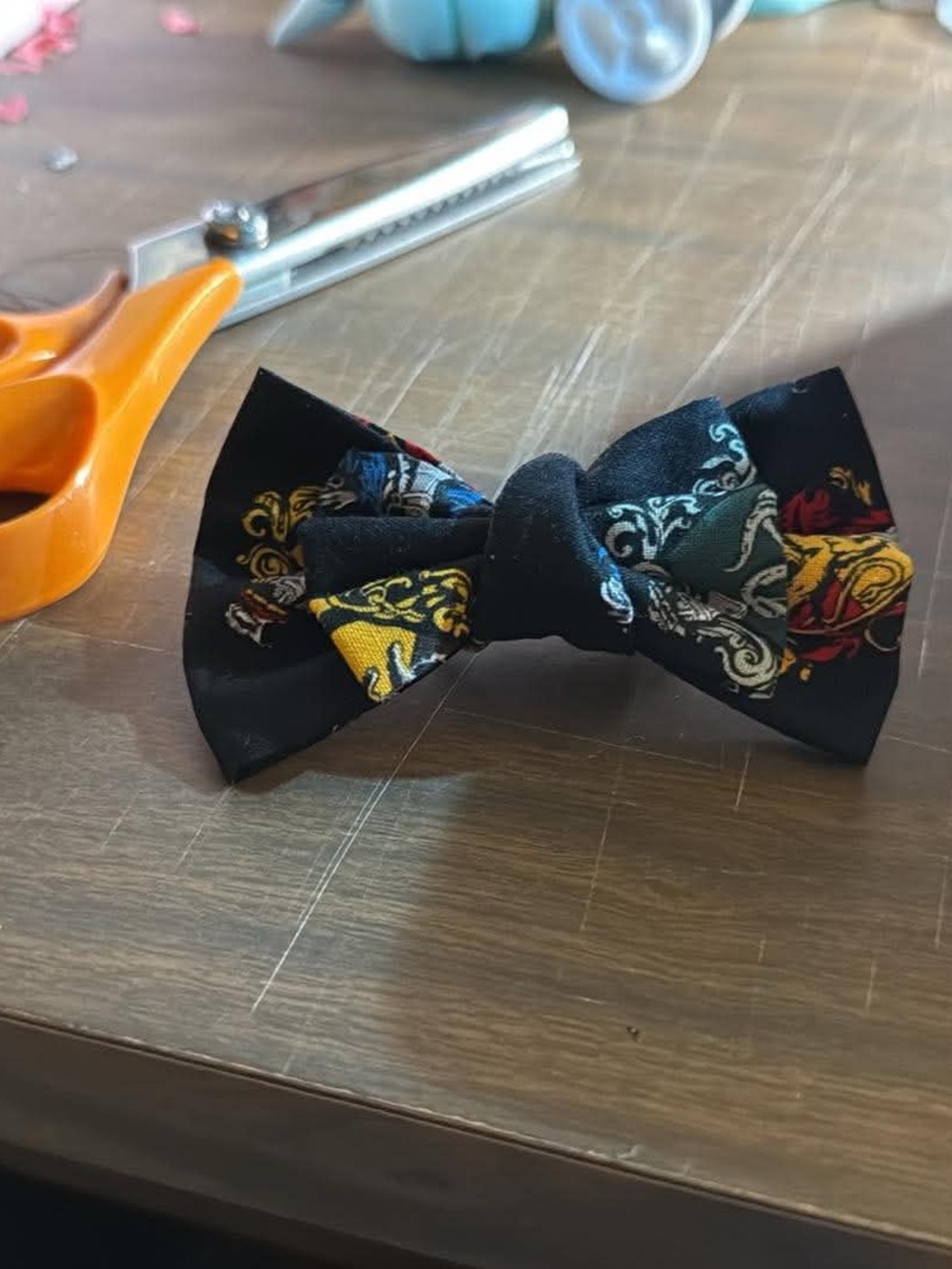 Black Patterned Hair Bow with Multi-Color Accents